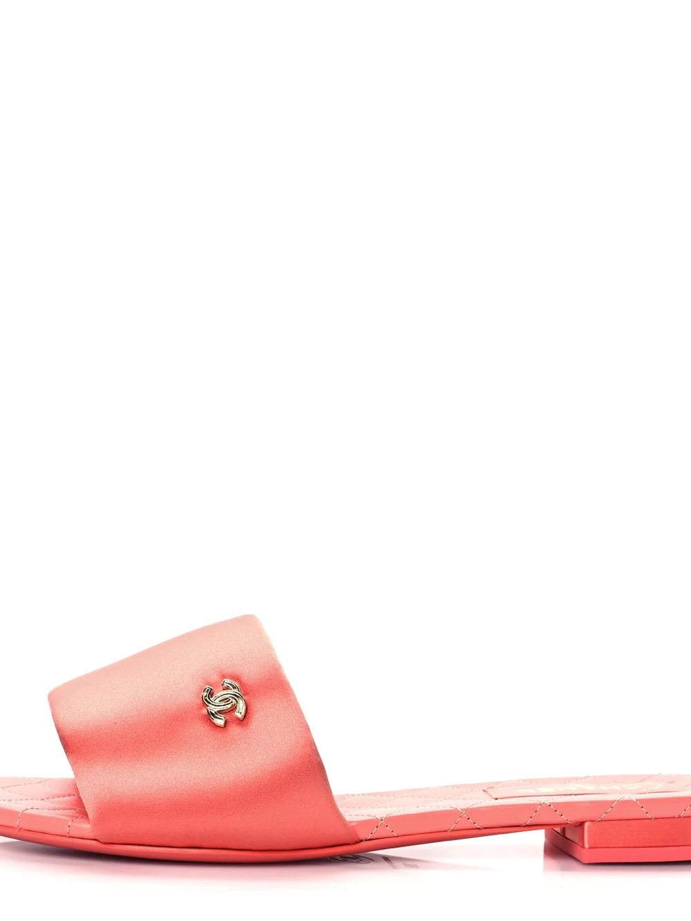 CHANEL Coral Pink Slide Sandal with Gold CC Accent